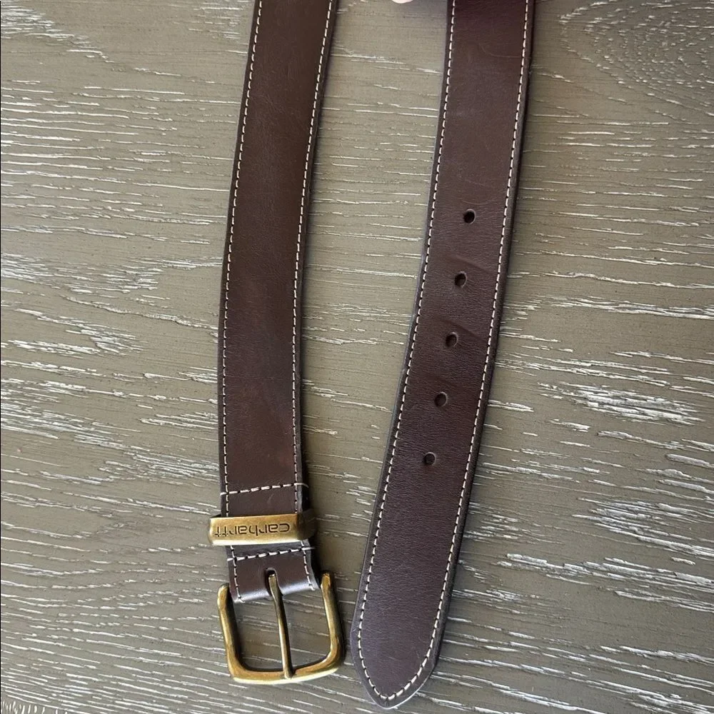 Carhartt Dark Brown Genuine Leather Belt with Buckle Casual Men’s Size 52 GUC